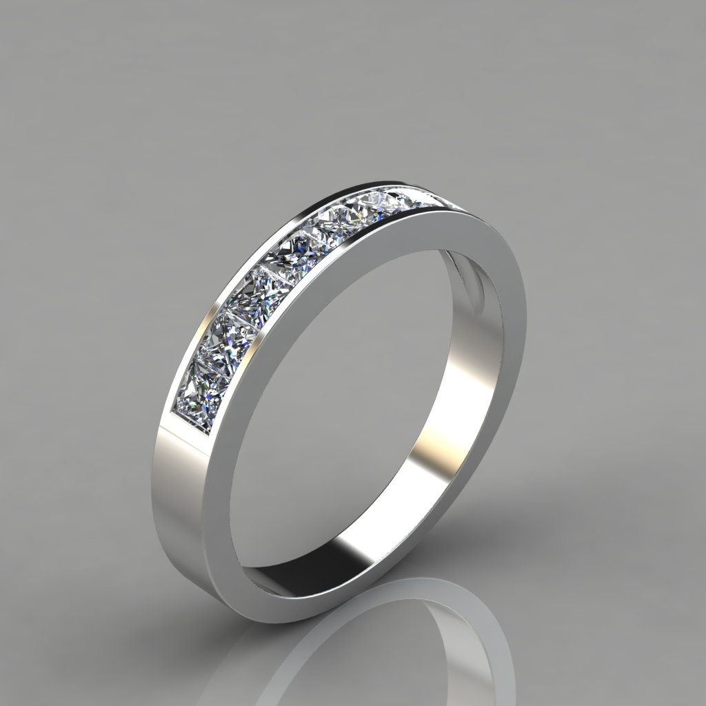 Princess Cut Channel Set-Wedding Band Ring Man Made Diamond