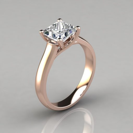Solid Gold Princess Cut Cross Prong Engagement Ring