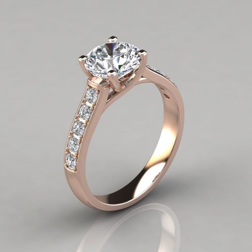 Solid Gold Round Cut Cross Prong Engagement Ring - PureGemsJewels