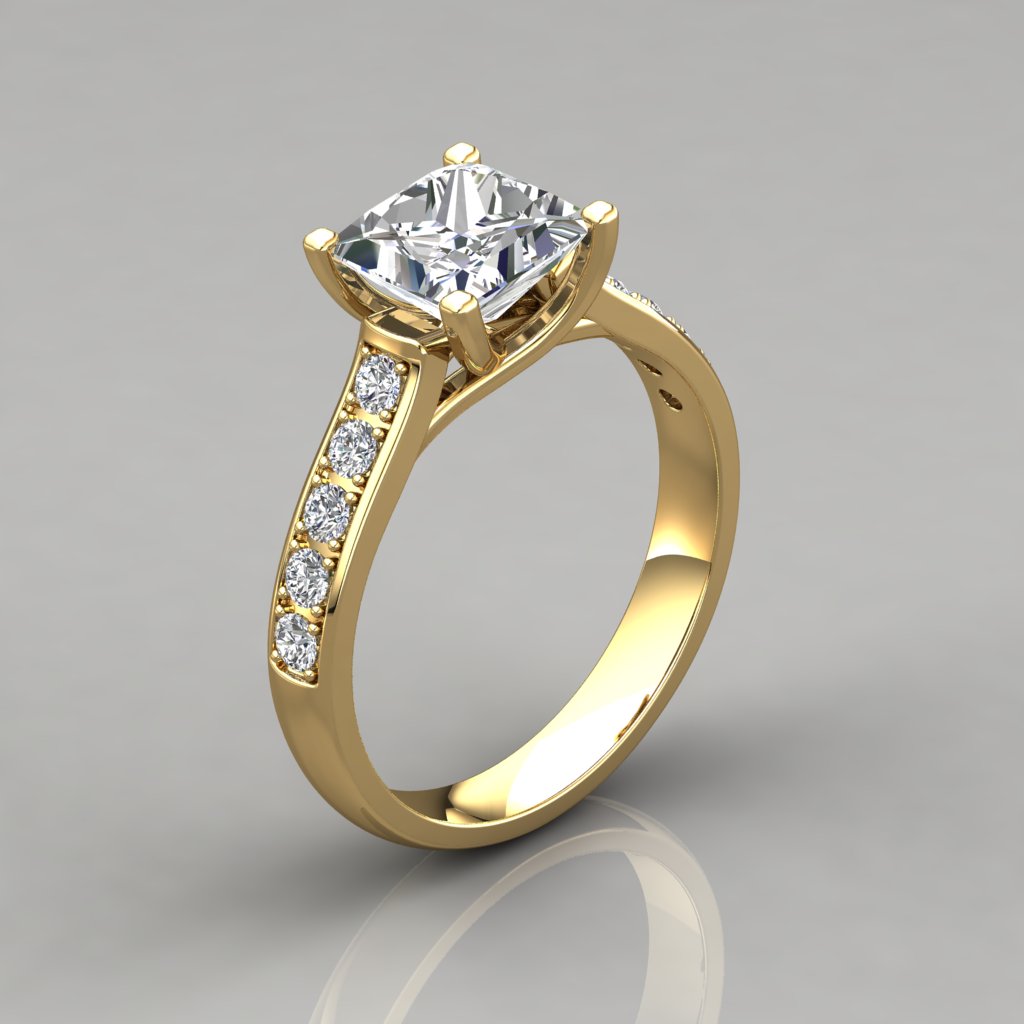 Princess Cut Cross Prong Gold  Engagement  Ring  PureGemsJewels