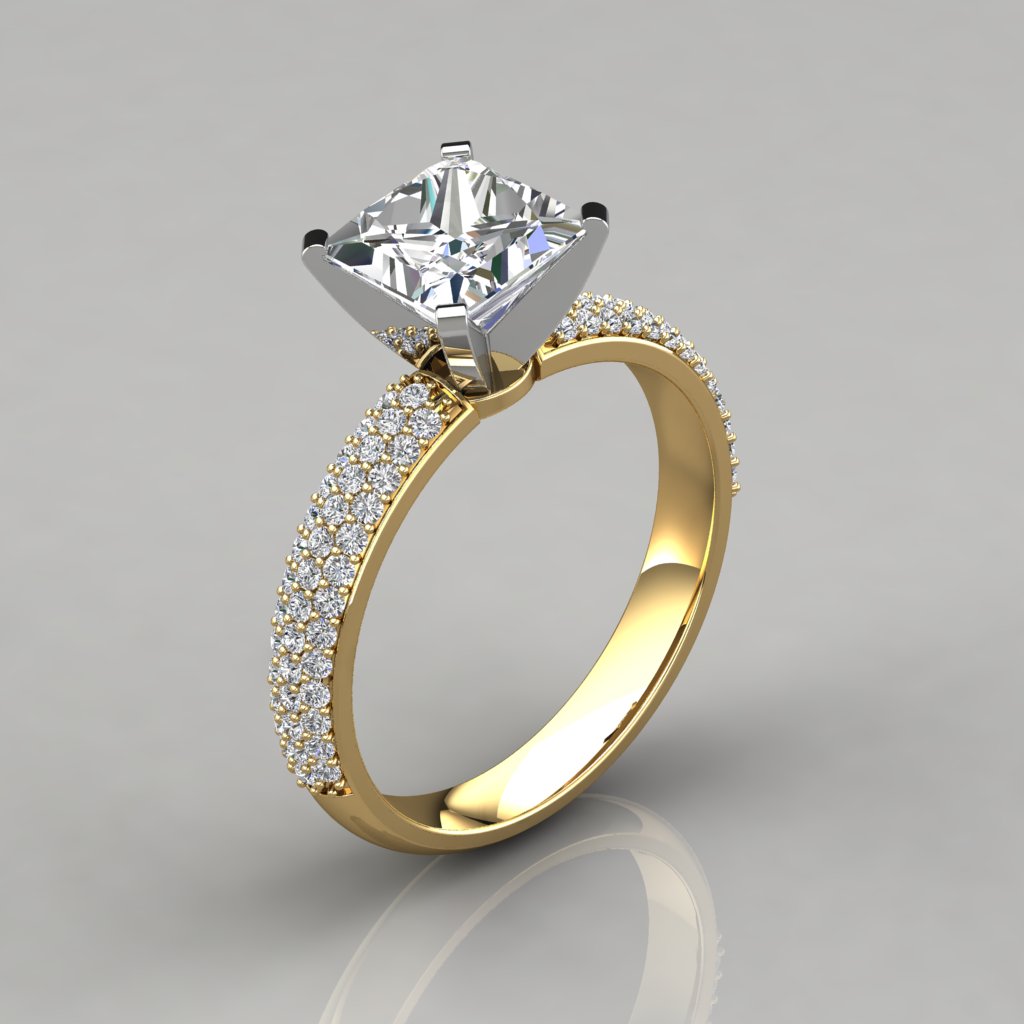 wide micro pavé princess cut engagement ring puregemsjewels