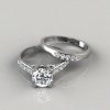 Round Cut Cross Prong Engagement Ring and Wedding Band Bridal Set