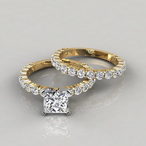 Princess Cut Shared Prong Engagement Ring and Wedding Band Set ...