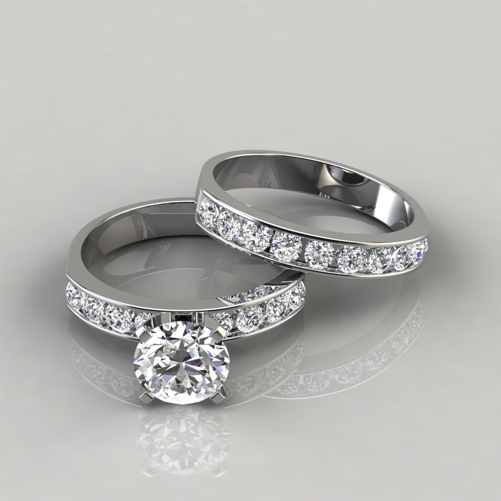 Round Cut Engagement Ring and Wedding Band Set