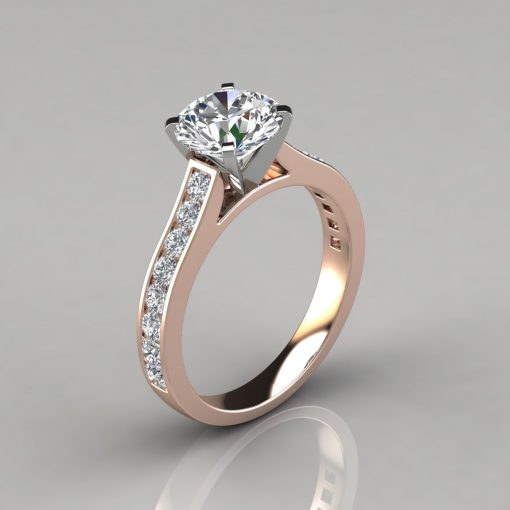 Cathedral Round Cut Channel Set Engagement Ring - PureGemsJewels