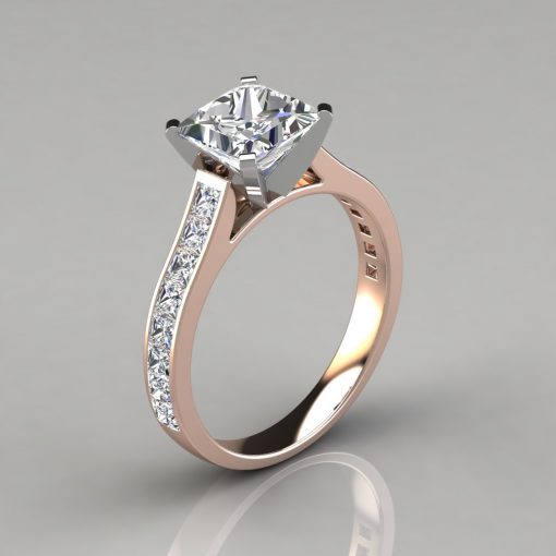Cathedral Style Princess Cut Channel Set Engagement Ring - PureGemsJewels