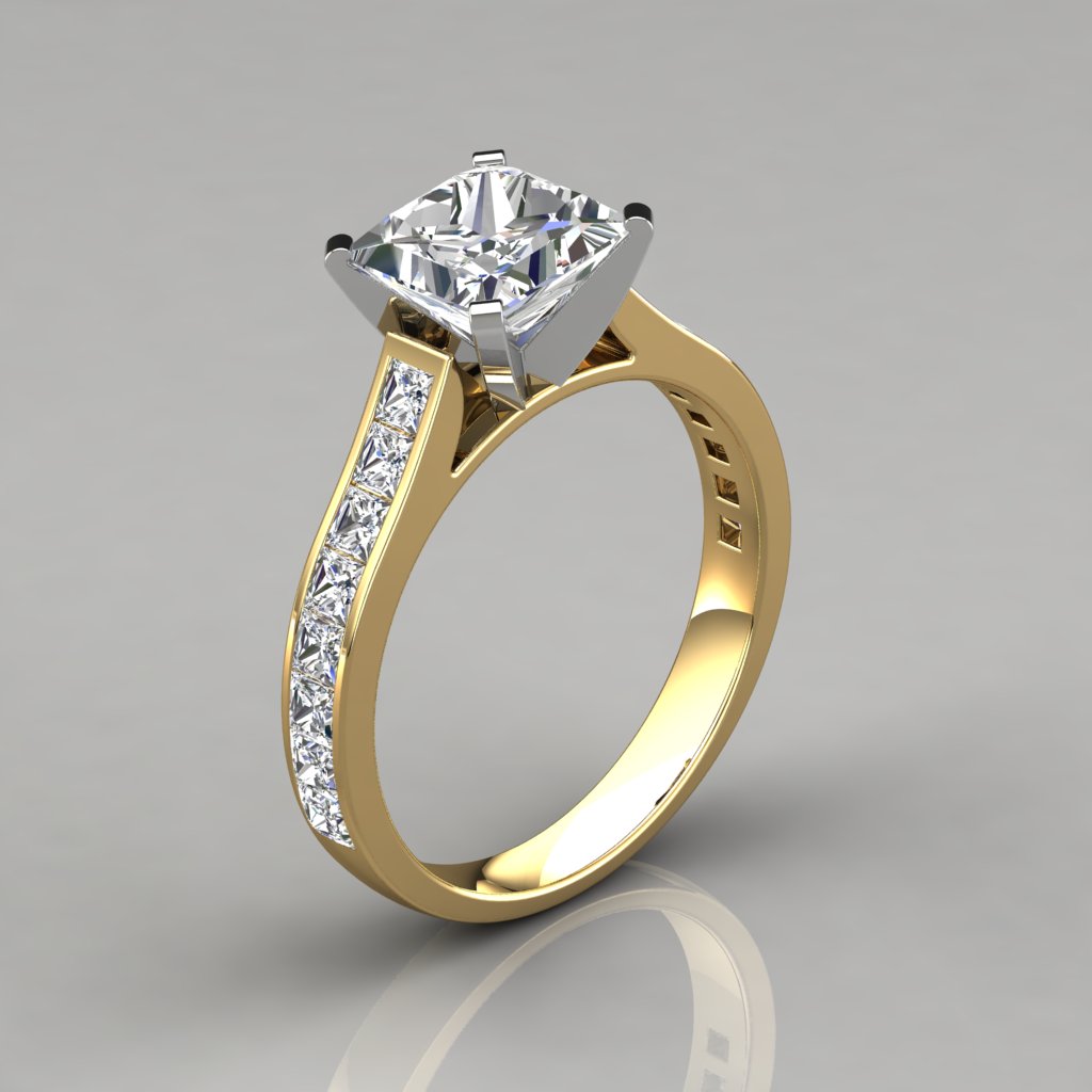 Cathedral Style Princess Cut Channel Set Engagement Ring