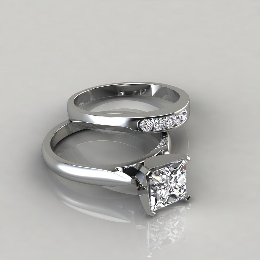 Princess Cut Engagement  Ring  and Wedding Band  Set  
