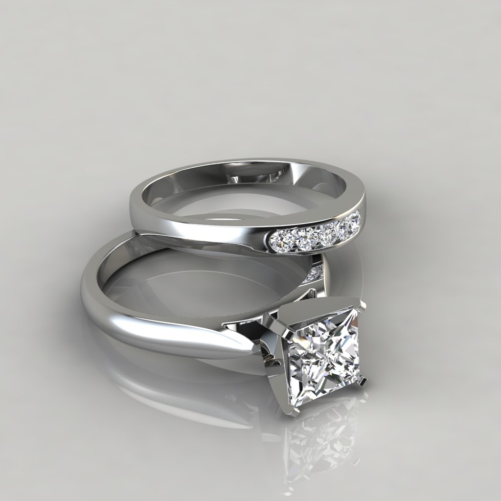 Princess Cut Engagement  Ring  and Wedding Band  Set 