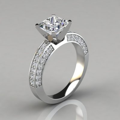 Cathedral Flat Band Square Moissanite Ring In 950 Platinum