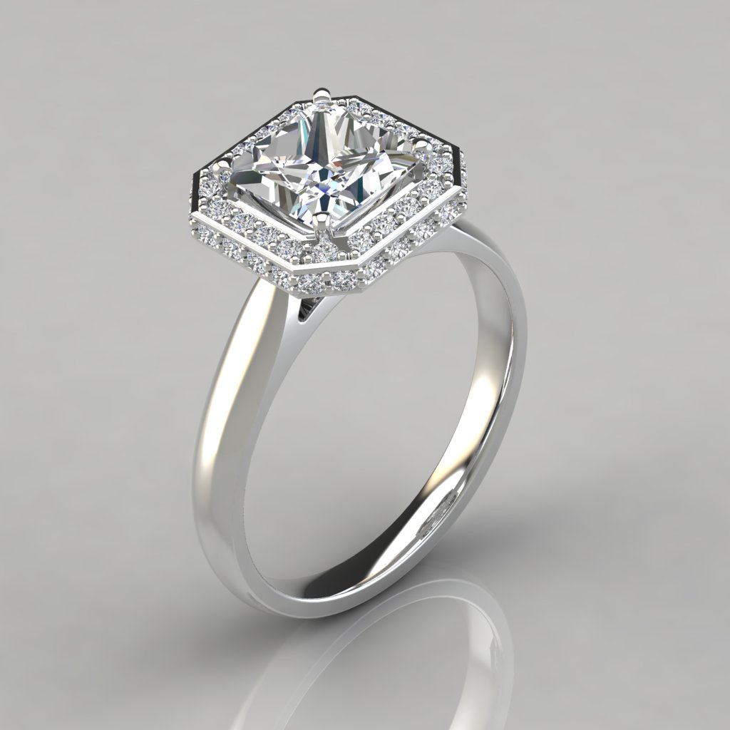14K White Gold Diamond Princess Cut Halo With Pave Split Shank 14K White  Gold Engagement Ring ER7262 - All Engagement Rings - Engagement