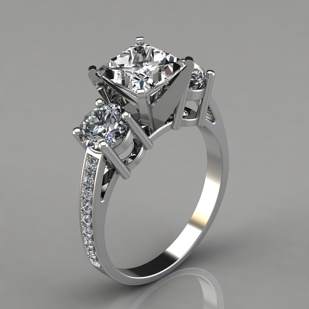 Three Stone Pavé Diamond Engagement Ring in Platinum ...