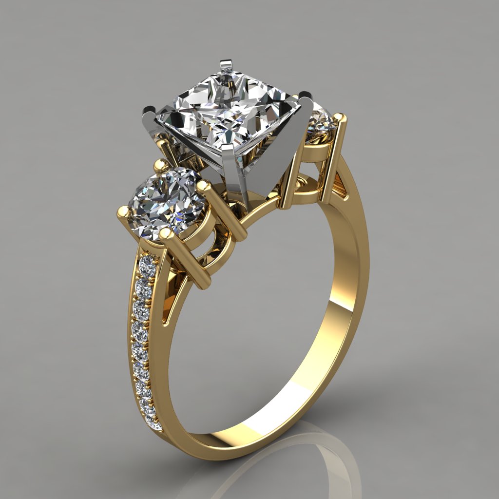 Three Stone Princess Cut Engagement  Ring  With Accents 