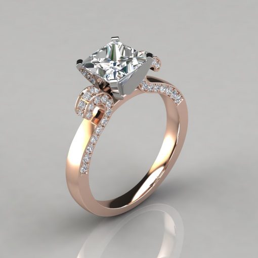 Vintage Floral Design Princess Cut Engagement Ring - PureGemsJewels