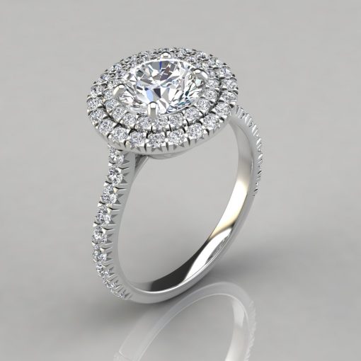Double Halo Style Round Cut Engagement Ring - PureGemsJewels