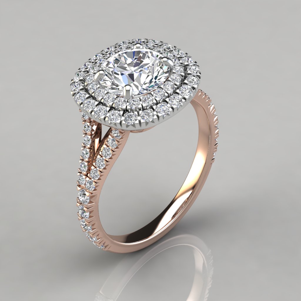 Split Shank Double Halo  Engagement  Ring  PureGemsJewels