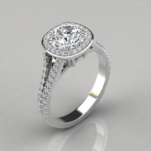 Split Shank Cushion Design Halo Engagement Ring - PureGemsJewels