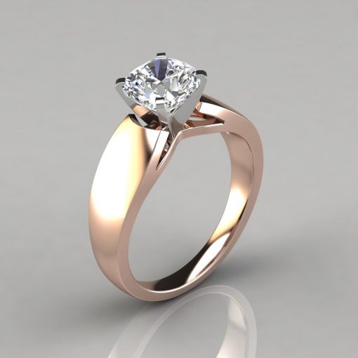 Wide Band Cushion Cut Solitaire Engagement Ring - PureGemsJewels