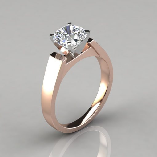 Flat Edged Cathedral Cushion Cut Solitaire Engagement Ring