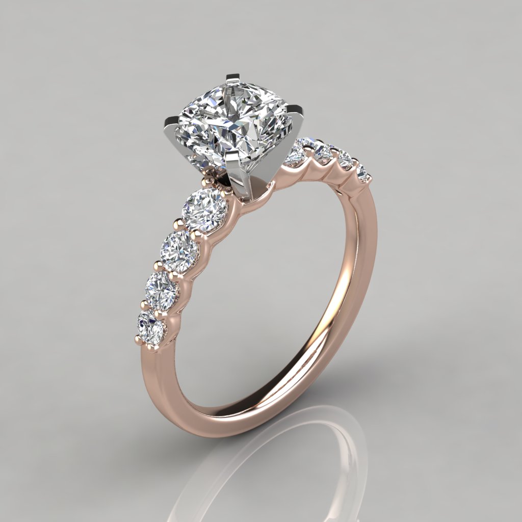 Graduated Side Stone Cushion Cut Engagement  Ring  