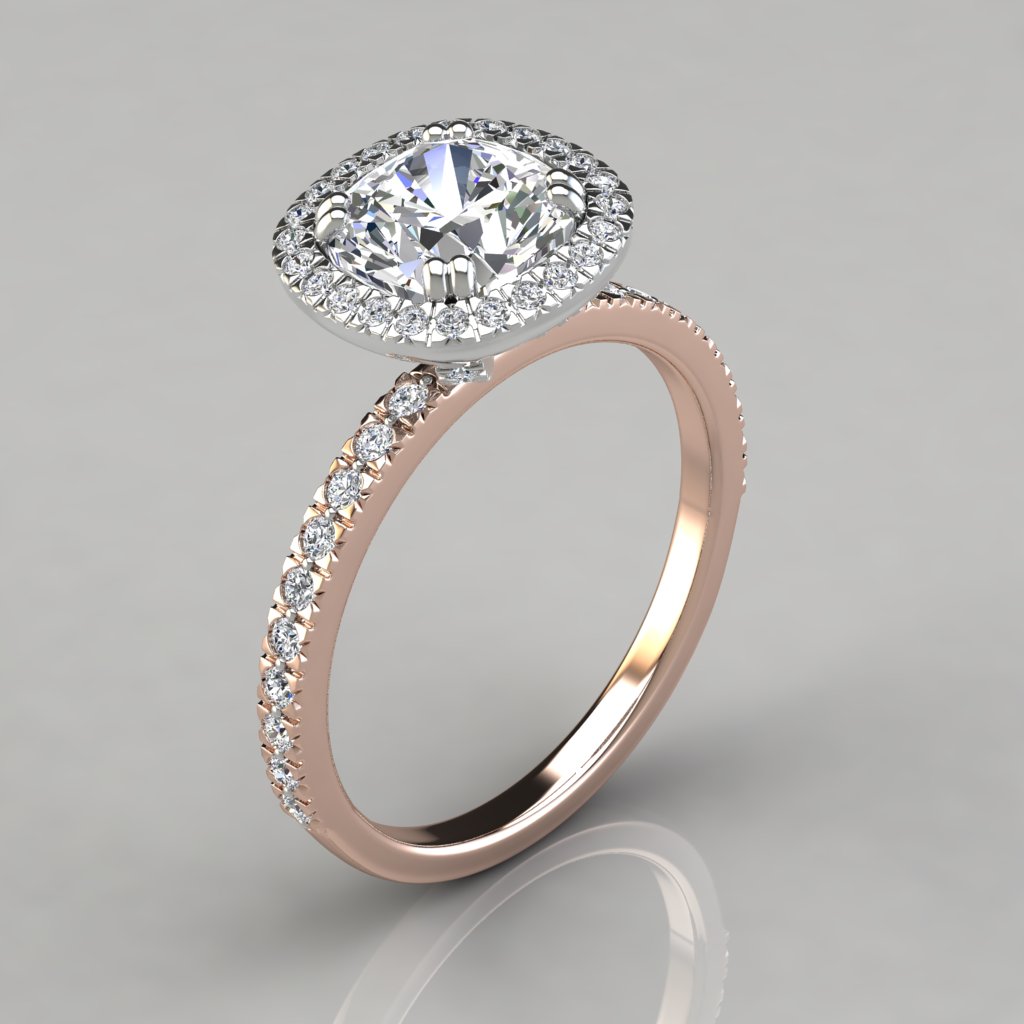 French Cut Pave Cushion Cut Halo Engagement Ring Puregemsjewels