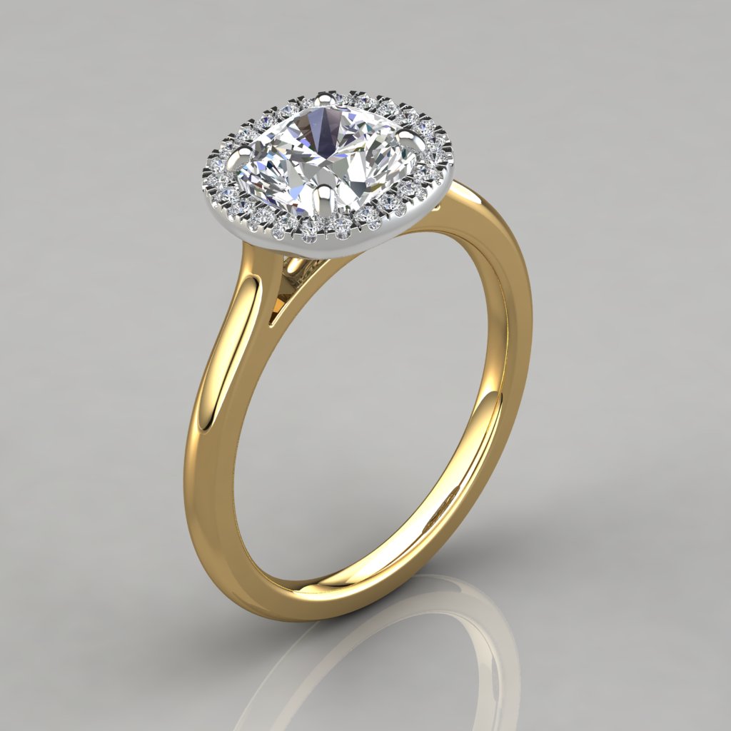 264y1 plain shank floating halo cushion cut man made diamond engagement ring yellow gold