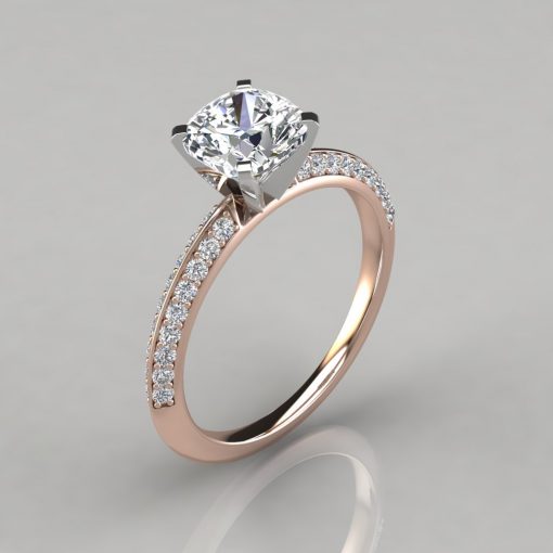 Knife Edge Pave Cushion Cut Engagement Ring - PureGemsJewels