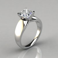 Wide Band Cathedral Style Solitaire Engagement Ring is made to order in Platinum, 14K or 18K White or Yellow Solid Gold