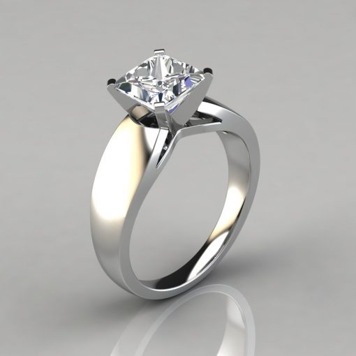 Wide Band Cathedral Style Solitaire Engagement Ring is made to order in Platinum, 14K or 18K White or Yellow Solid Gold