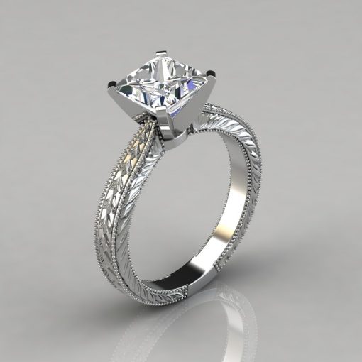 white-gold-hand-engraved-princess-cut-solitaire-engagement-ring