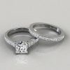Princess Cathedral Engagement Ring and Wedding Band Set