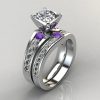 Custom Design Graduated Princess Cut Engagement Ring and Wedding Band Set