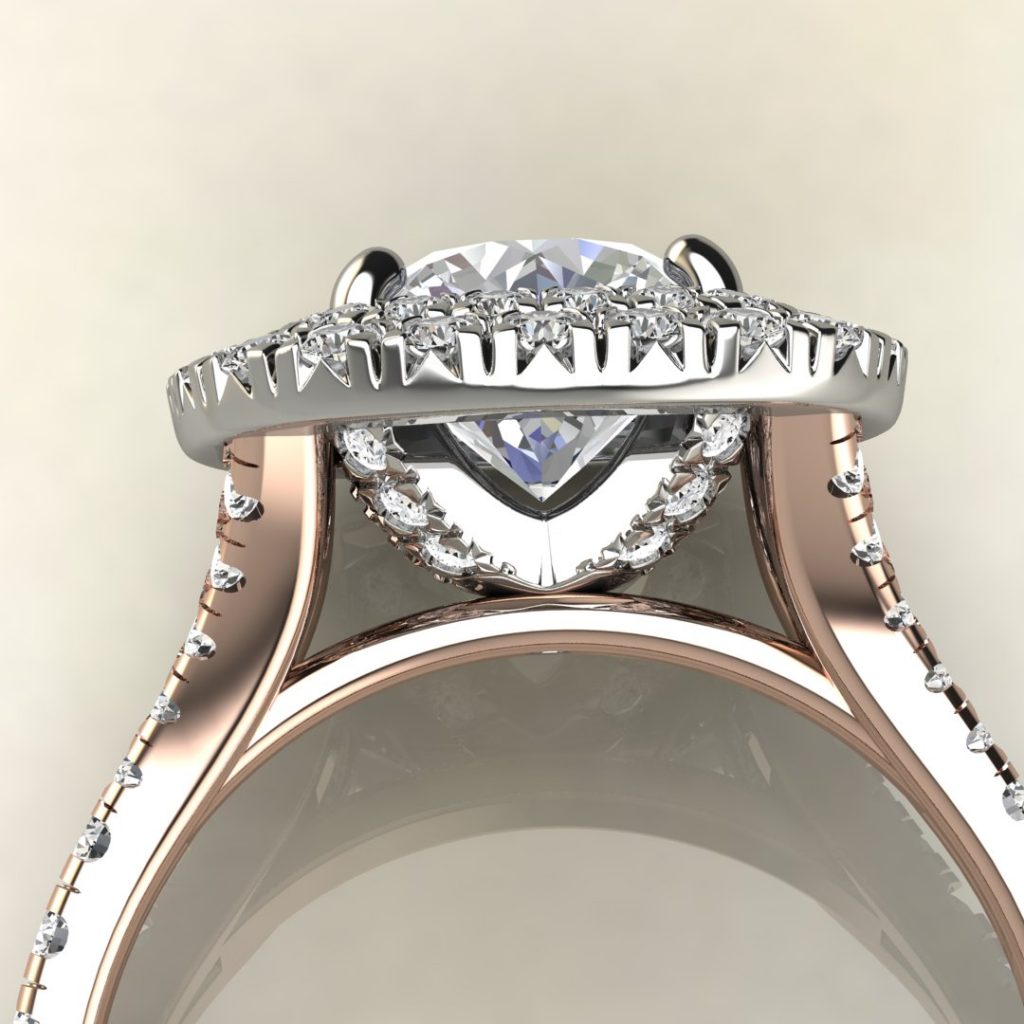Custom Design Split Shank Double Halo Engagement Ring - PureGemsJewels