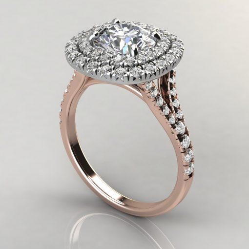 Custom Design Split Shank Double Halo Engagement Ring - PureGemsJewels