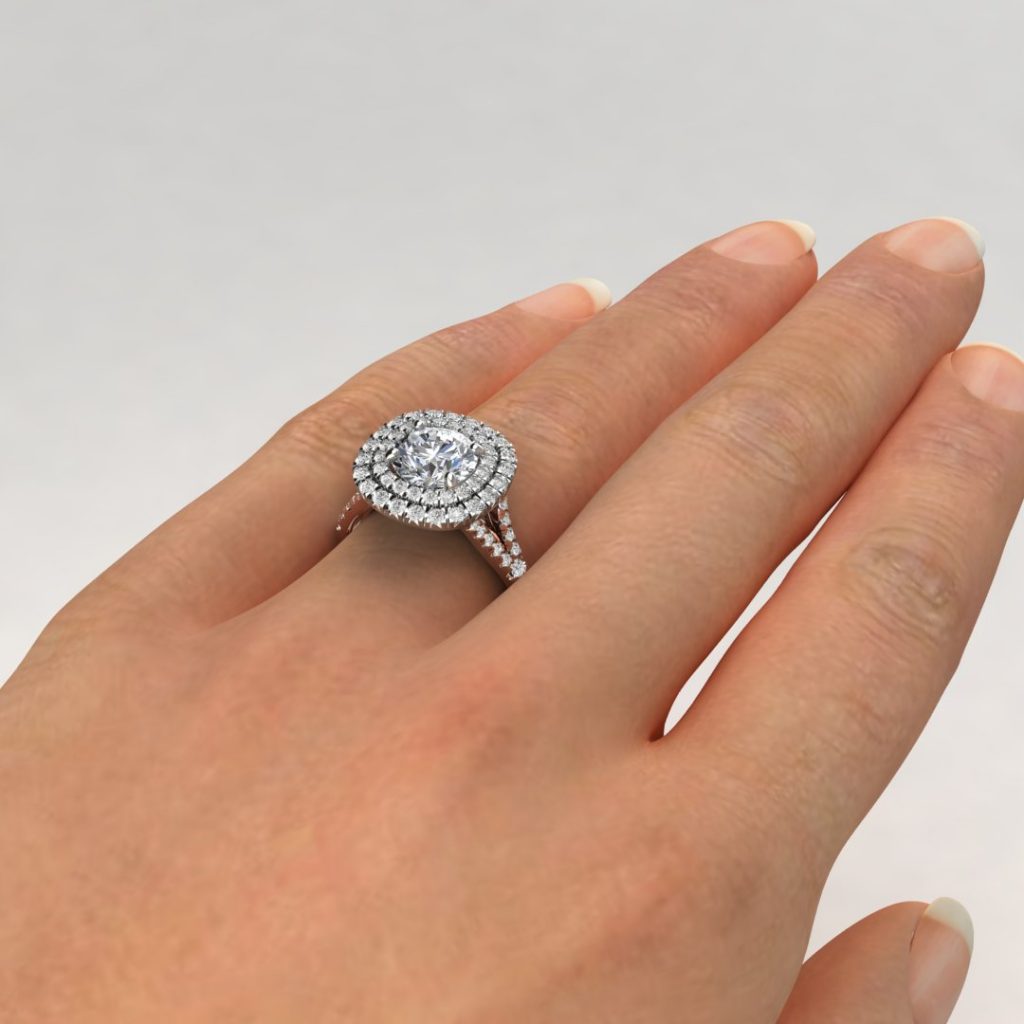 Custom Design Split Shank Double Halo Engagement Ring - PureGemsJewels