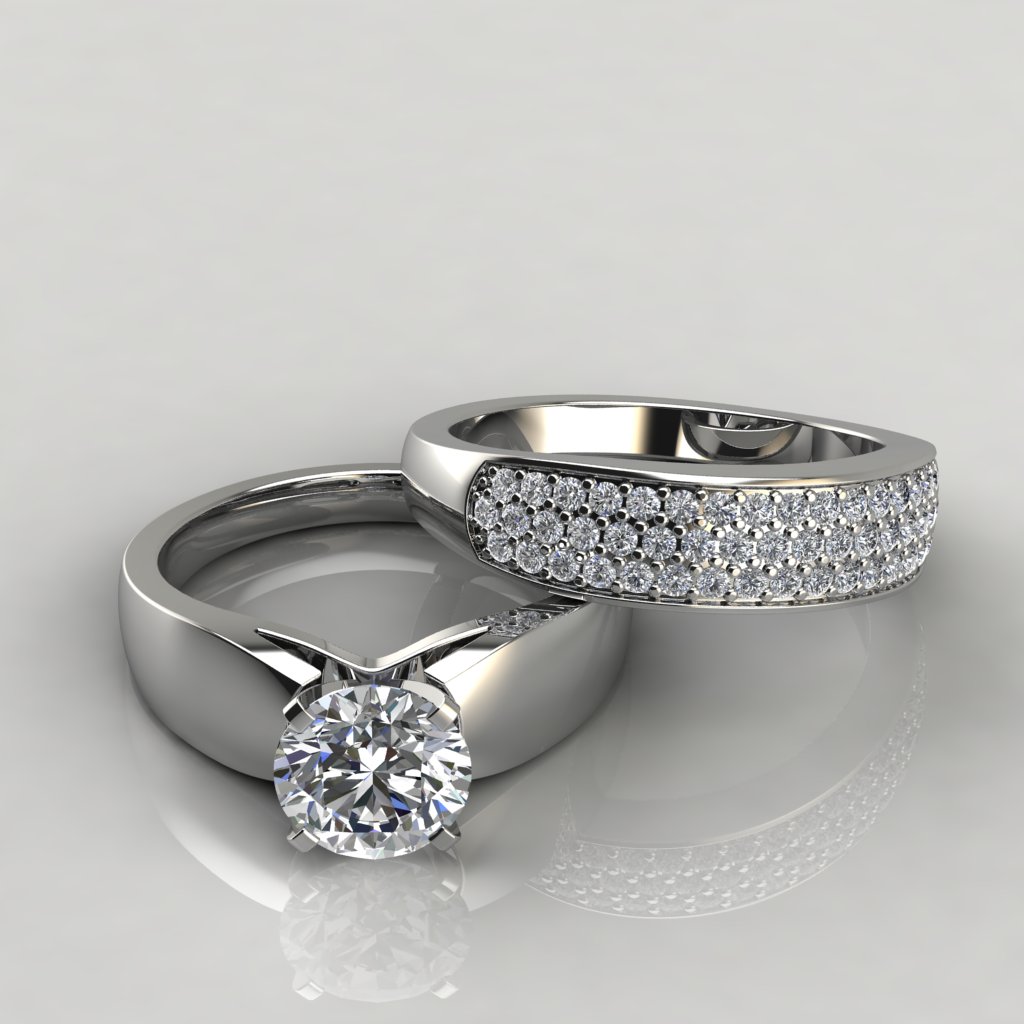 IOU His Hers Wedding Ring Sets Couples Rings Women's White Gold Plated  White cz Ring Set Wedding Engagement Ring Bridal Sets Men's Titanium Wedding  Band | Amazon.com