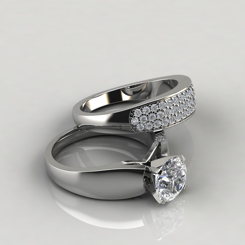 Wide Band Engagement Ring And Wedding Band Bridal Set Puregemsjewels