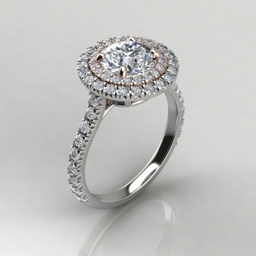 Custom Design Double Halo Style Round Cut Engagement Ring - PureGemsJewels
