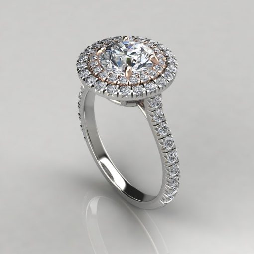 Custom Design Double Halo Style Round Cut Engagement Ring - PureGemsJewels