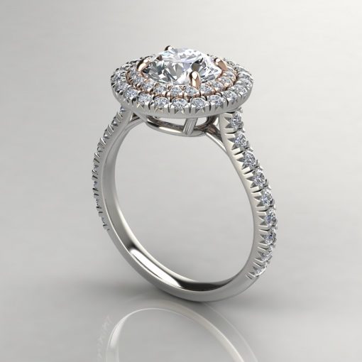 Custom Design Double Halo Style Round Cut Engagement Ring - PureGemsJewels